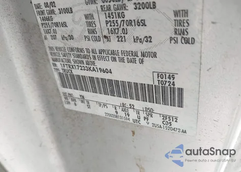 2003 Ford F-150 Xl/Xlt из США, поврежденный, VIN 1FTRX17233KA19604